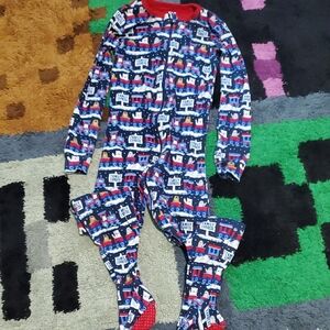 The Children's Place Train Print Footie - Red, Blue, White